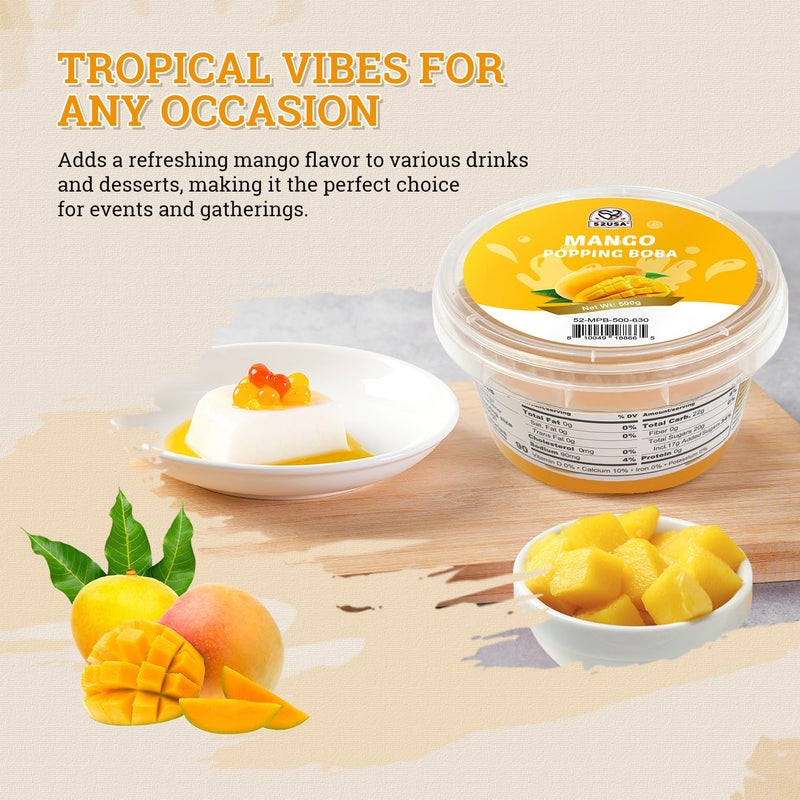 52USA Mango Popping Boba (500g), Popping Pearls for Bubble Tea, Beverages, Sweets, Ice Cream, Shakes, Desserts & Smoothies Topping, 1.1 Pound (Pack of 1) - Image 2